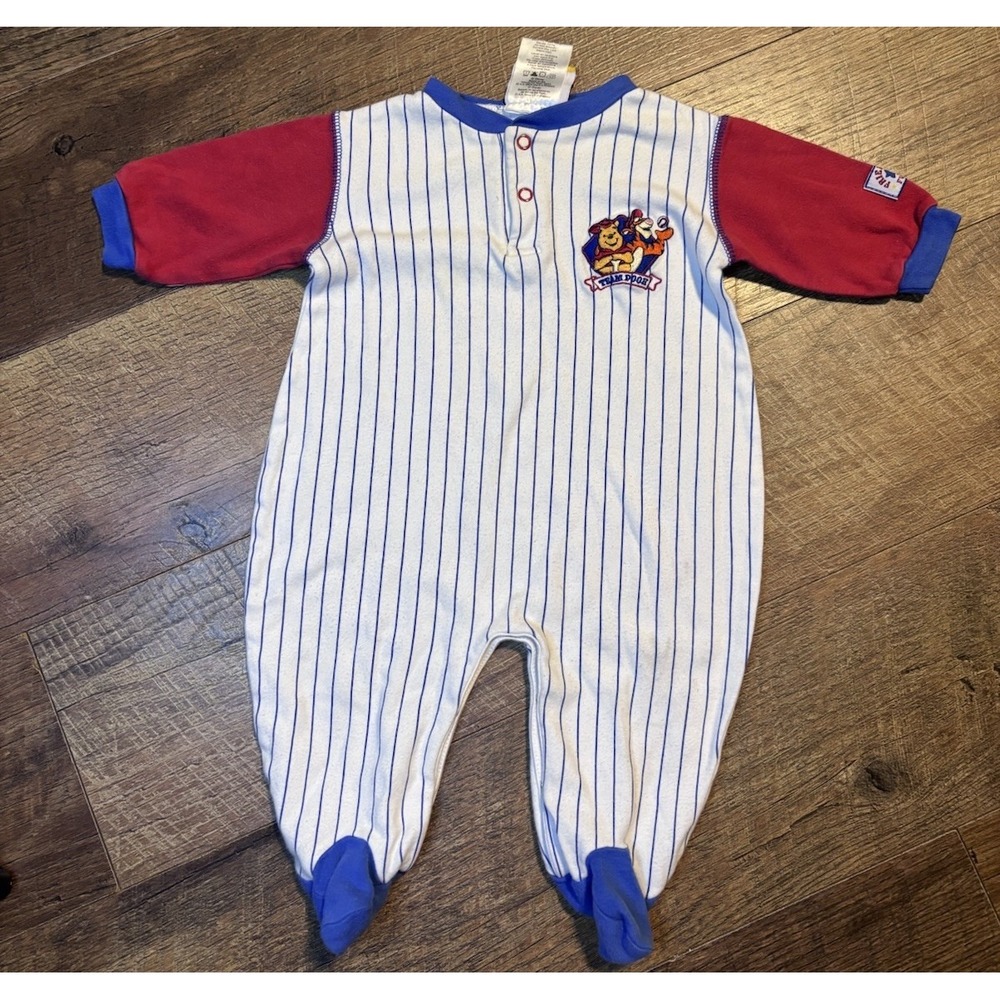 Vintage Disney Winnie The Pooh Baseball Romper 3-6 Months Rare Print Footed